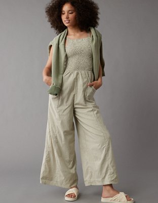 AE Striped High Neck Smocked Jumpsuit