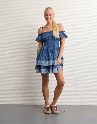 AE Off-The-Shoulder Smocked Mini Dress