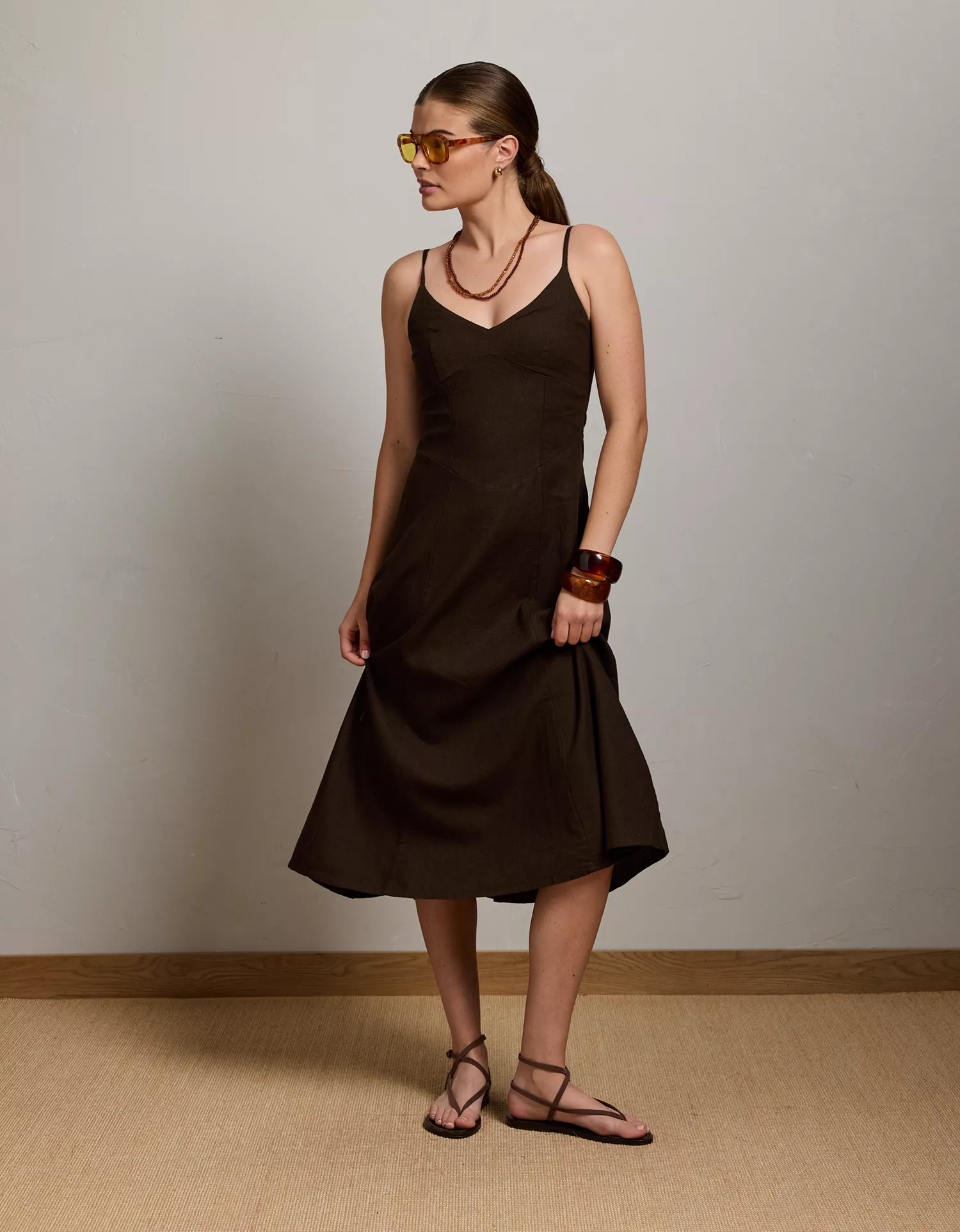 AE77 Linen-Blend Slip Dress