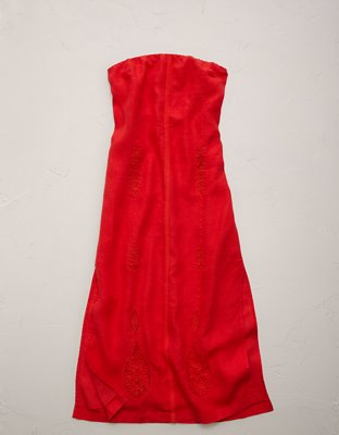 Женское платье American Eagle AE77 Embroidered Strapless Linen Tube, цвет: Красный — фото 3