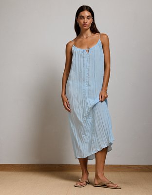 AE77 Crinkle Cami Maxi Dress Women's Blue M