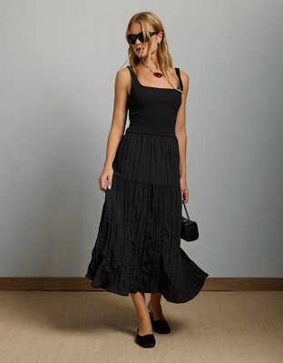 AE77 Sweater Combo Crinkle Midi Dress 