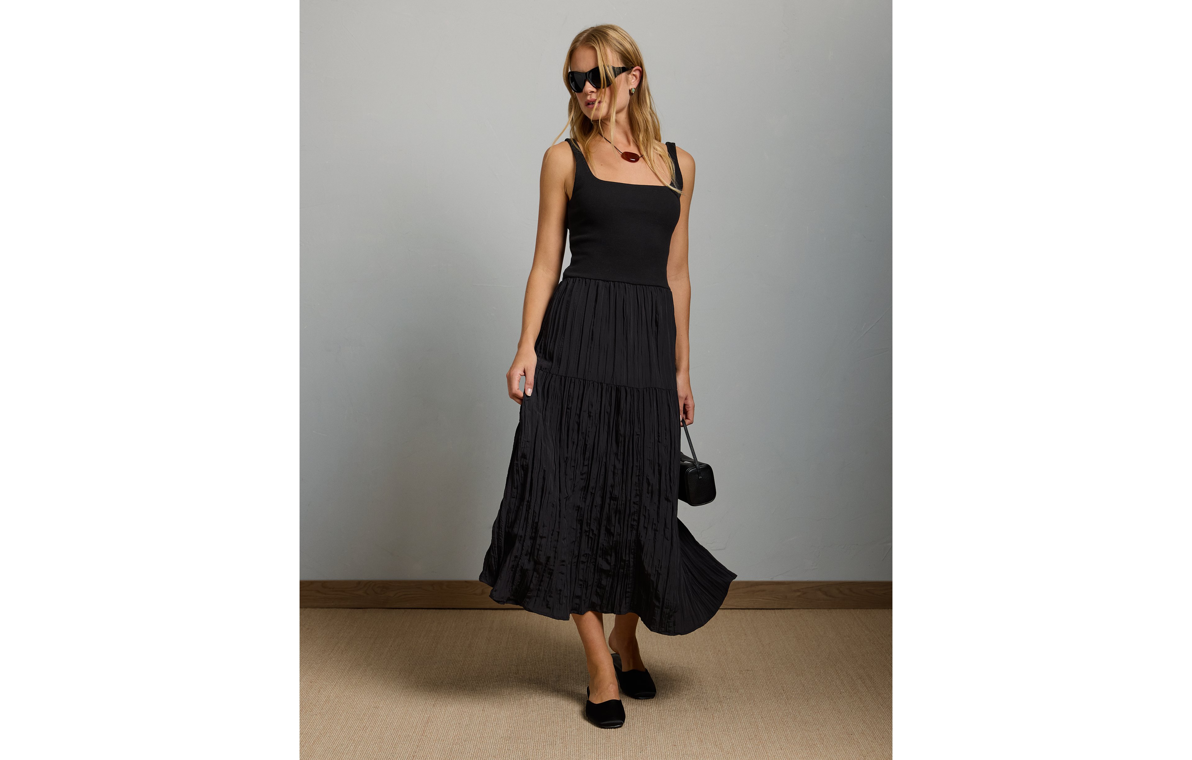 AE77 Sweater Combo Crinkle Midi Dress