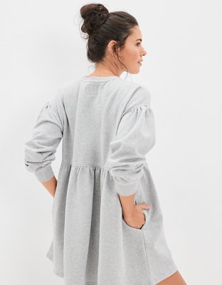 AE Long-Sleeve Fleece Babydoll Mini Dress