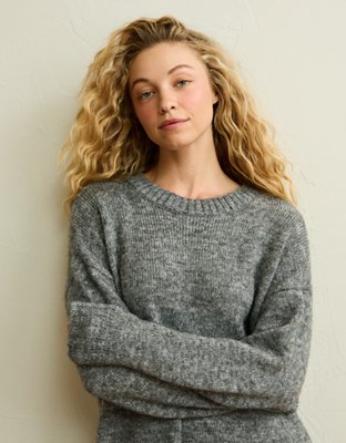 AE Oversized Sweater Lace-Trim Mini Dress