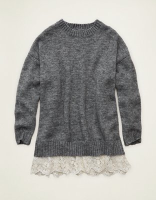 AE Oversized Sweater Lace-Trim Mini Dress