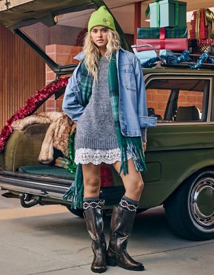 AE Oversized Sweater Lace-Trim Mini Dress