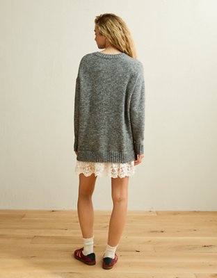 AE Oversized Sweater Lace-Trim Mini Dress