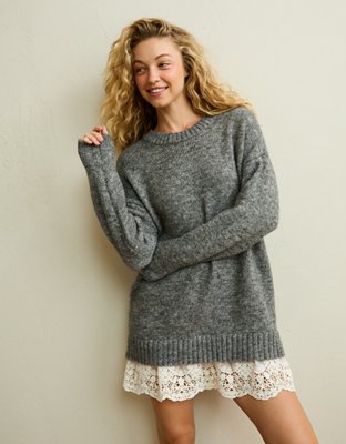 AE Oversized Sweater Lace-Trim Mini Dress
