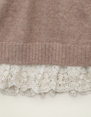 AE Oversized Sweater Lace-Trim Mini Dress