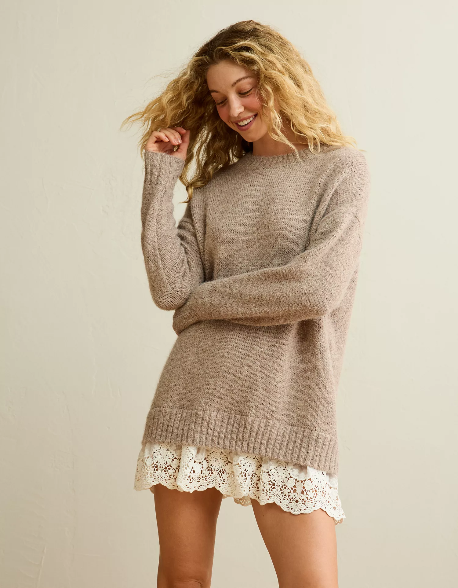 AE Oversized Sweater Lace-Trim Mini Dress - thumbnail 6