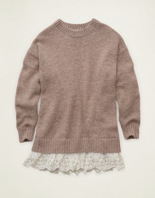 AE Oversized Sweater Lace-Trim Mini Dress