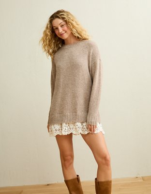 AE Oversized Sweater Lace-Trim Mini Dress