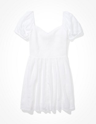AE Solid Eyelet Puff-Sleeve Mini Dress