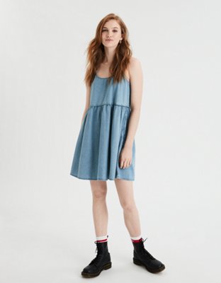 AE Denim Strappy Babydoll Dress | American Eagle