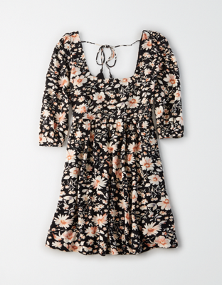 AE Printed Puff Sleeve Babydoll Dress