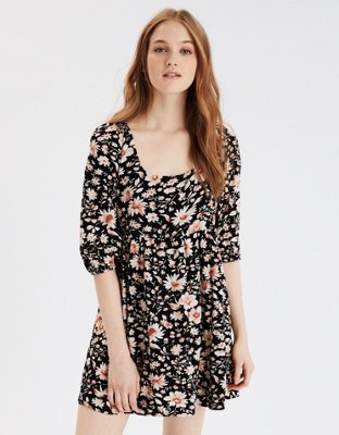 AE Printed Puff Sleeve Babydoll Dress