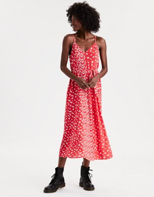 red midi slip dress