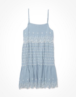 AE Solid Embroidered Tiered Babydoll Dress