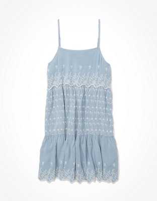 AE Solid Embroidered Tiered Babydoll Dress