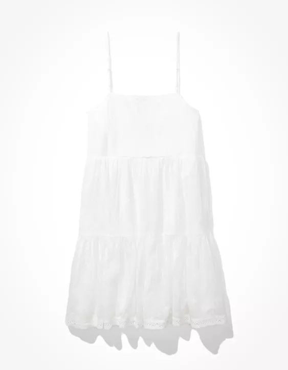 AE Solid Embroidered Tiered Babydoll Dress