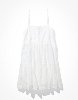 AE Solid Embroidered Tiered Babydoll Dress