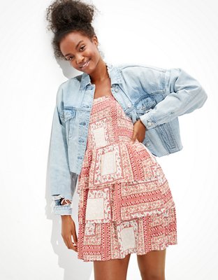 ae smocked mini dress AE Smocked-Back Pleated Mini Dress