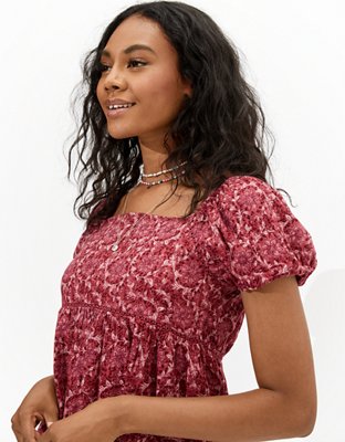 AE Puff-Sleeve Babydoll Mini Dress