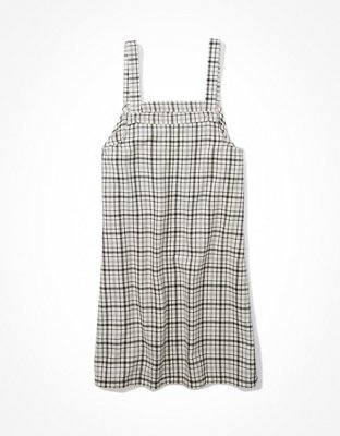 grey plaid overall dress Vintage 90s Plaid Dress Grunge Coverall Maxi Jumper