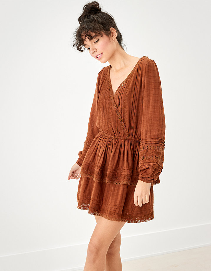 AE Embroidered Wrap Front Mini Dress