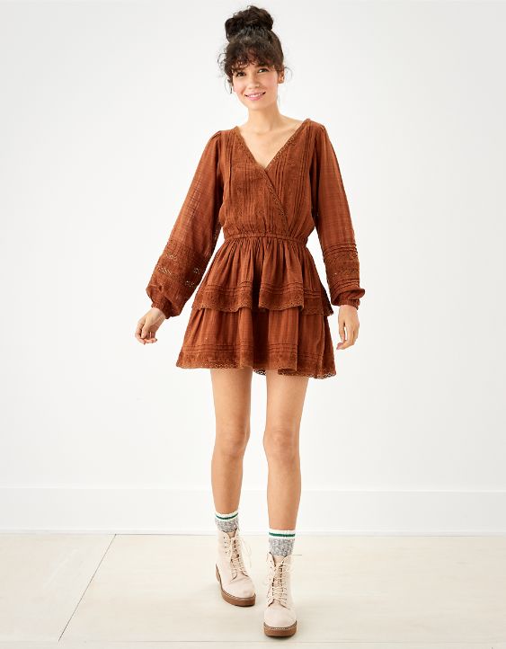 AE Embroidered Wrap Front Mini Dress