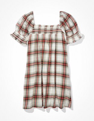 Женские платья American Eagle AE Plaid Smocked Puff-Sleeve Babydoll Dress — фото 3