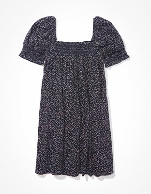 AE Floral Smocked Puff-Sleeve Babydoll Dress