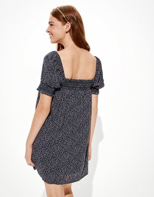 AE Floral Smocked Puff-Sleeve Babydoll Dress