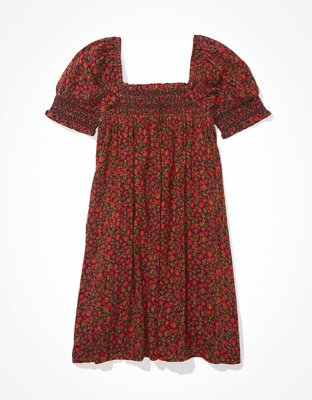 AE Floral Smocked Puff-Sleeve Babydoll Dress