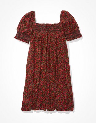 AE Floral Smocked Puff-Sleeve Babydoll Dress