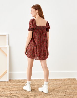 AE Floral Smocked Puff-Sleeve Babydoll Dress