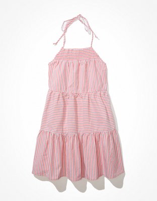 AE Vestido corto halter de popelina con cuello alto
