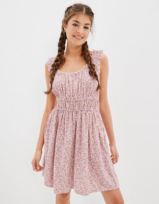 AE Vestido corto sencillo con cintura con elástico
