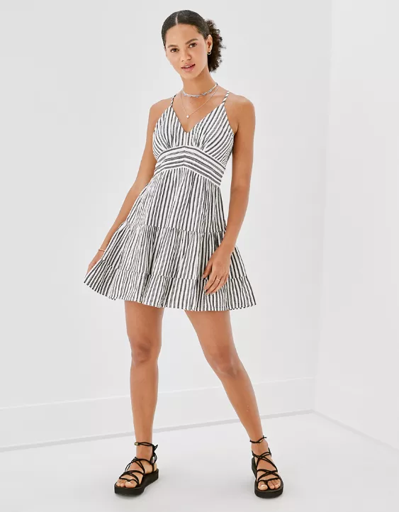 AE Striped Halter Babydoll Mini Dress