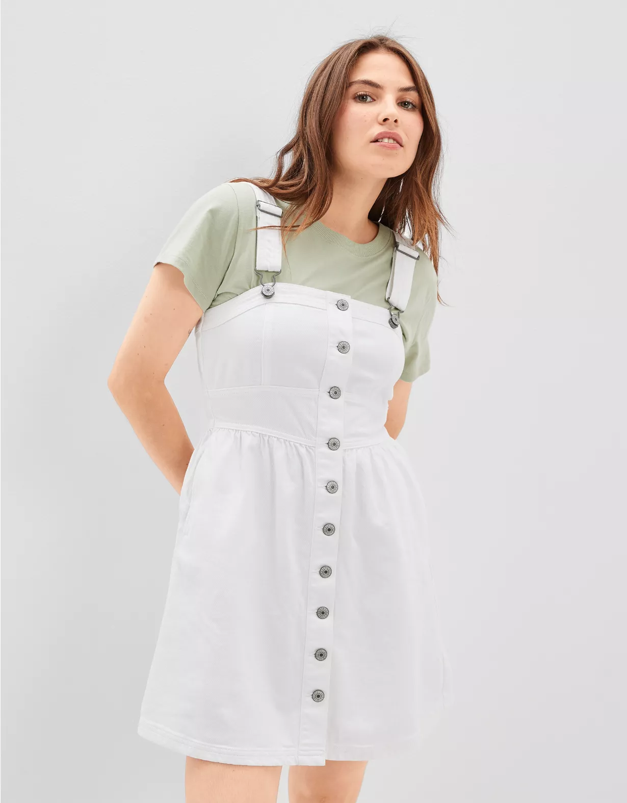AE Button-Front Denim Mini Dress