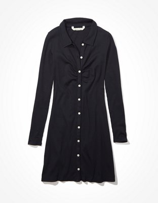 AE Ruched Knit Button-Front Mini Dress