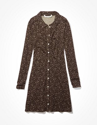 AE Ruched Knit Button-Front Mini Dress