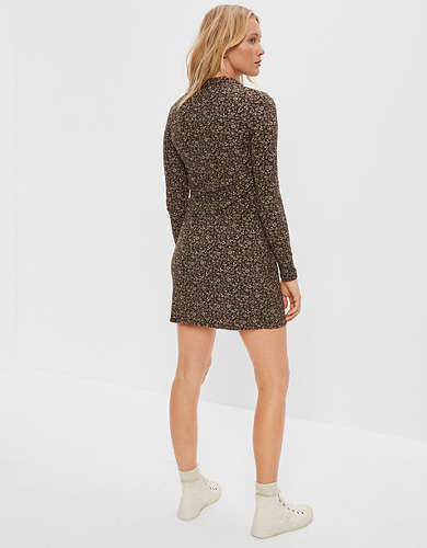 AE Ruched Knit Button-Front Mini Dress