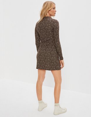 AE Ruched Knit Button-Front Mini Dress
