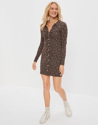 AE Ruched Knit Button-Front Mini Dress