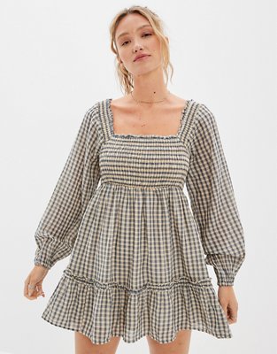 e-Tax  50.0% OFF on AMERICAN EAGLE PLAID SMOCKED RUCHED BABYDOLL