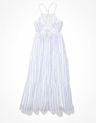 AE Vestido midi rayado con cuello tipo delantal
