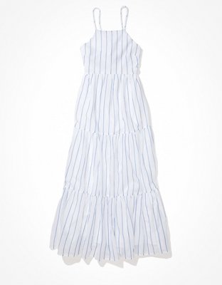 AE Vestido midi rayado con cuello tipo delantal