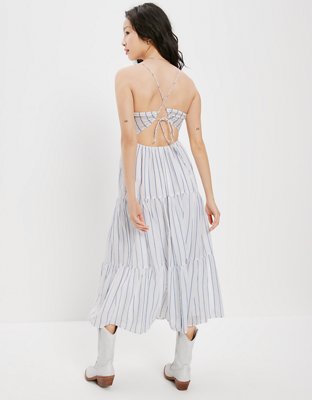 AE Striped Apron Neck Midi Dress
